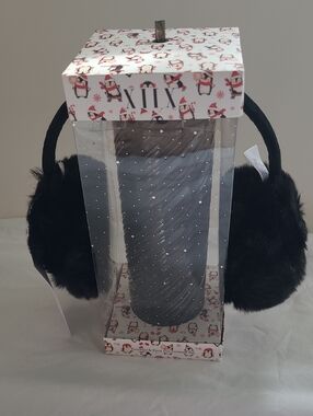 XIIX Swirl Tumbler Black Faux Fur Earmuffs Gift Set